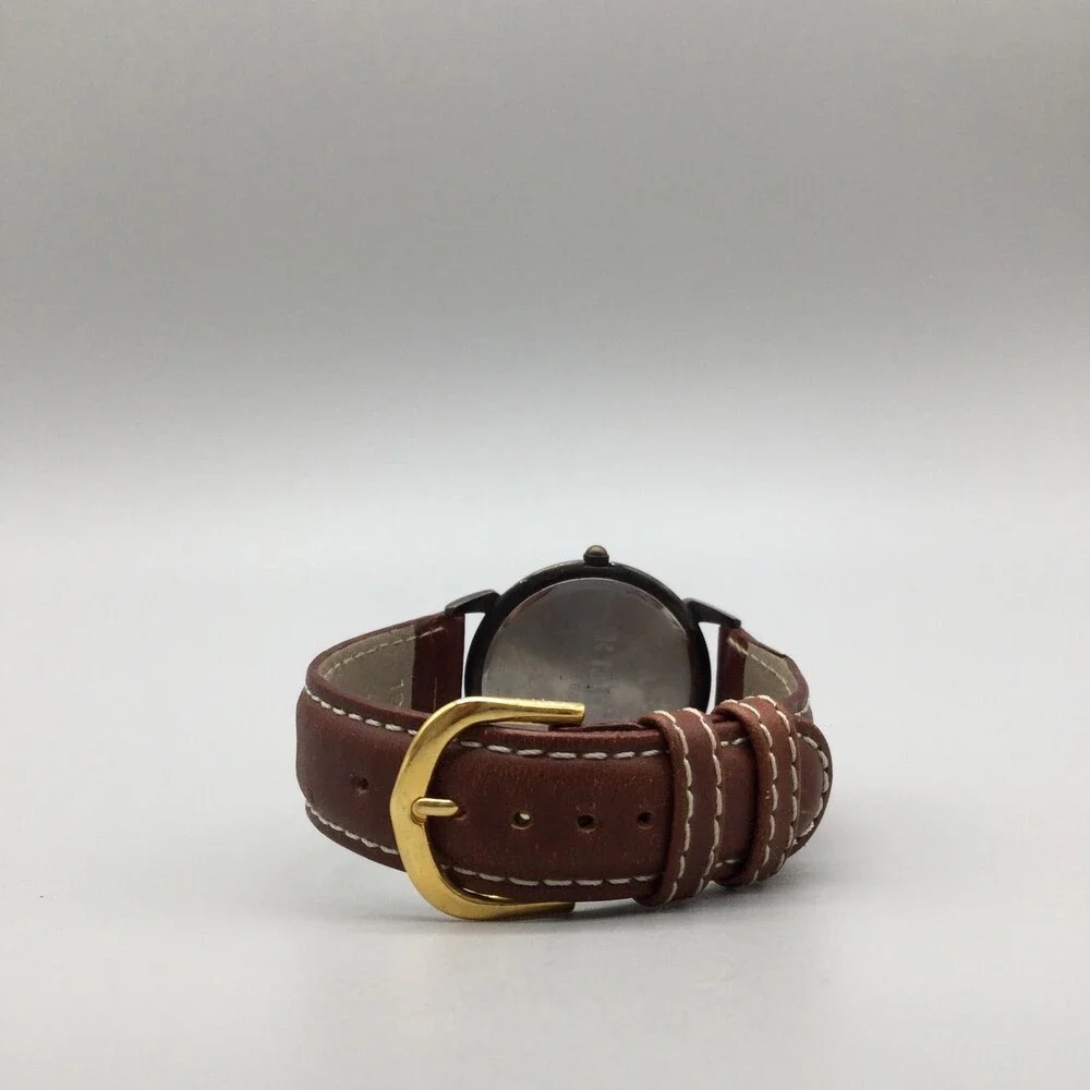 Relic Unisex Watch 34mm Bronze Dial Brown Leather Roman Numeral New Battery